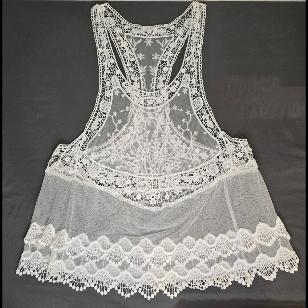Sis Sis White Lace Mesh Racerback Tank Top Med